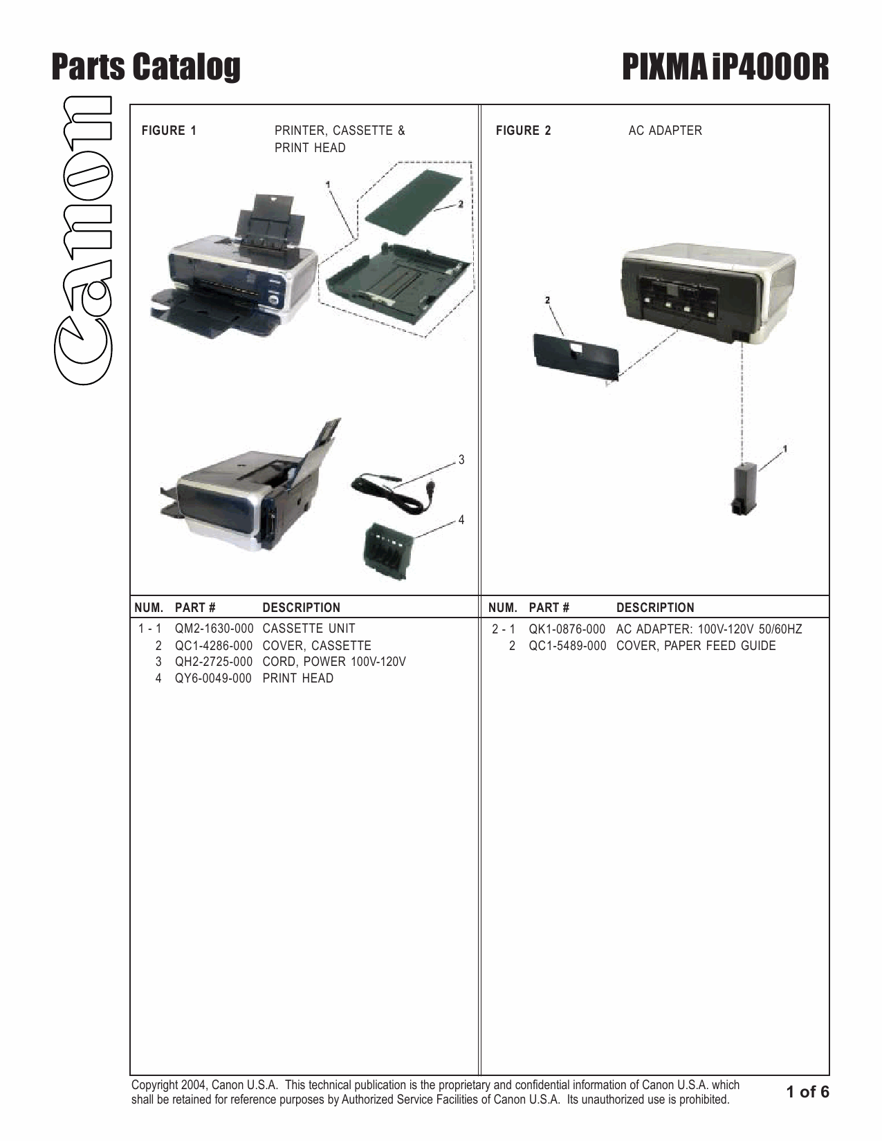 Canon PIXMA iP4000R Parts Catalog-2